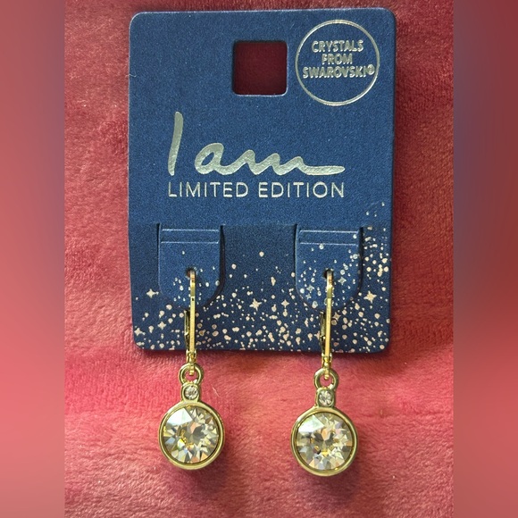 I AM gold diamond crystal earrings w/ Swarovski crystals - Picture 1 of 2